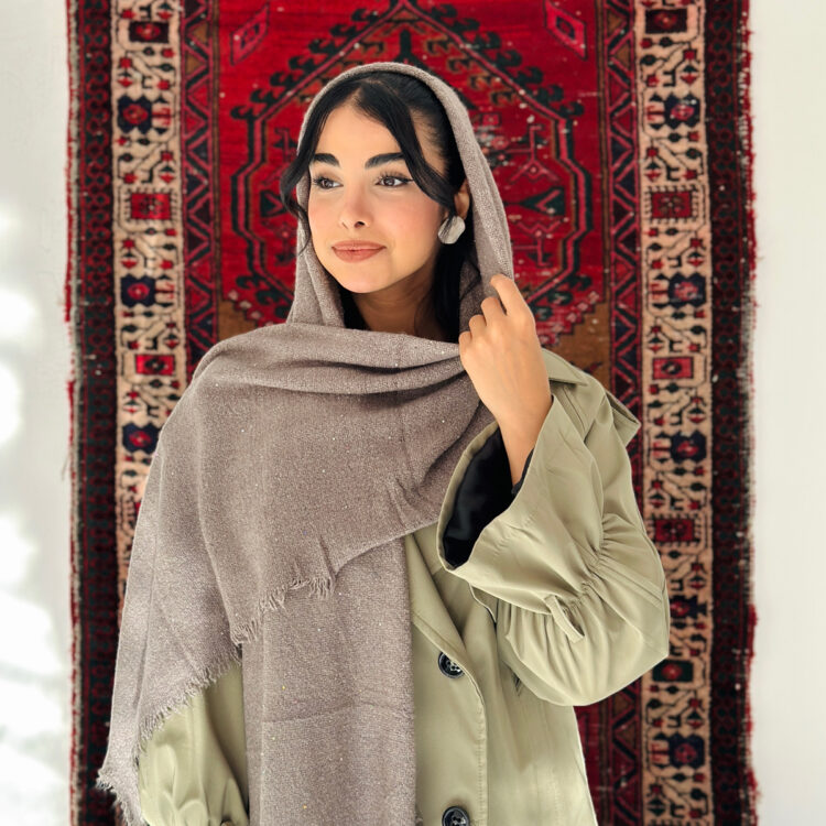 شال بافت پولکدار خاکی