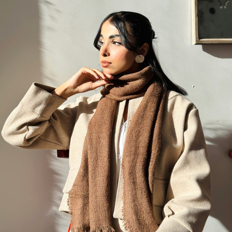 شال بافت پولکدار قهوهای آجری