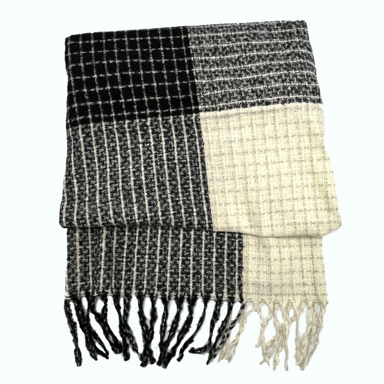 شال چهارخانه پشمی مشکی سفید