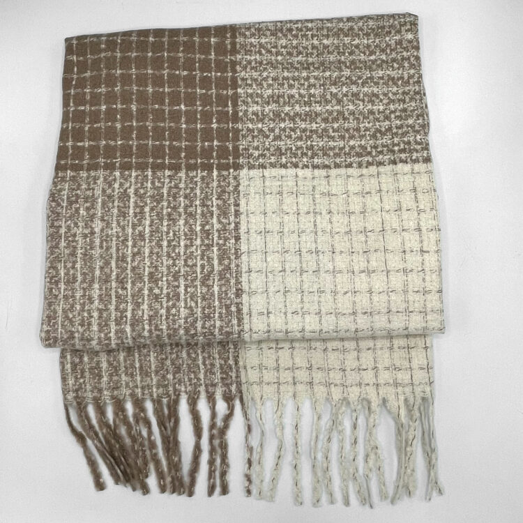 شال چهارخانه پشمی سفید_کرم