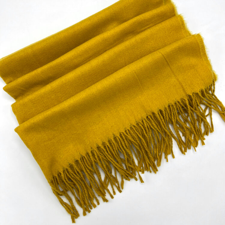شال ساده کشمیر ریشه دار زرد