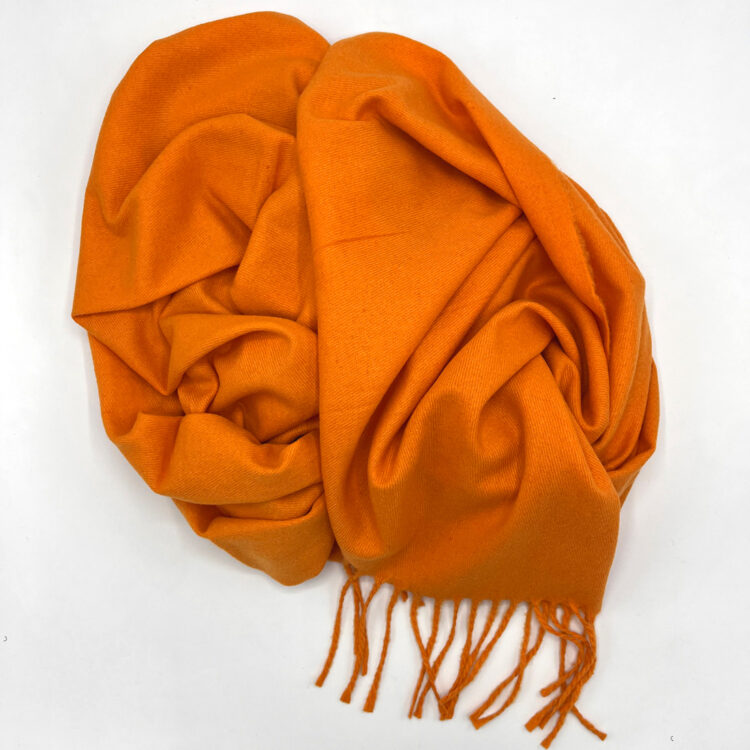 شال ساده کشمیر ریشه دار نارنجی