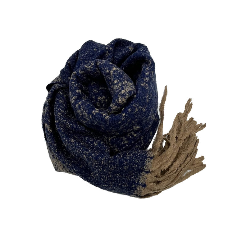 شال حوله‌ای ریشه دار سورمه‌ای_قهوه‌ای